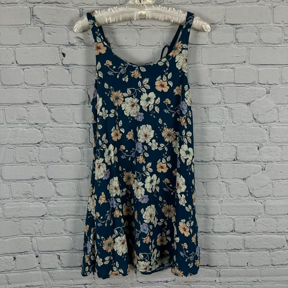 Forever 21 Women's Lace‎ Back Floral Print A-Line Mini Dress, Size Small, Teal